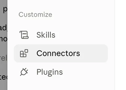 Claude's Customize menu with Connectors selected
